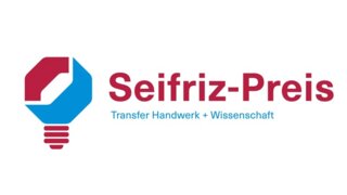 Das Bild zeigt das Logo des Seifriz-Preises, das Handwerk und Wissenschaft verbindet. Es ist stilisiert und farblich ansprechend gestaltet.